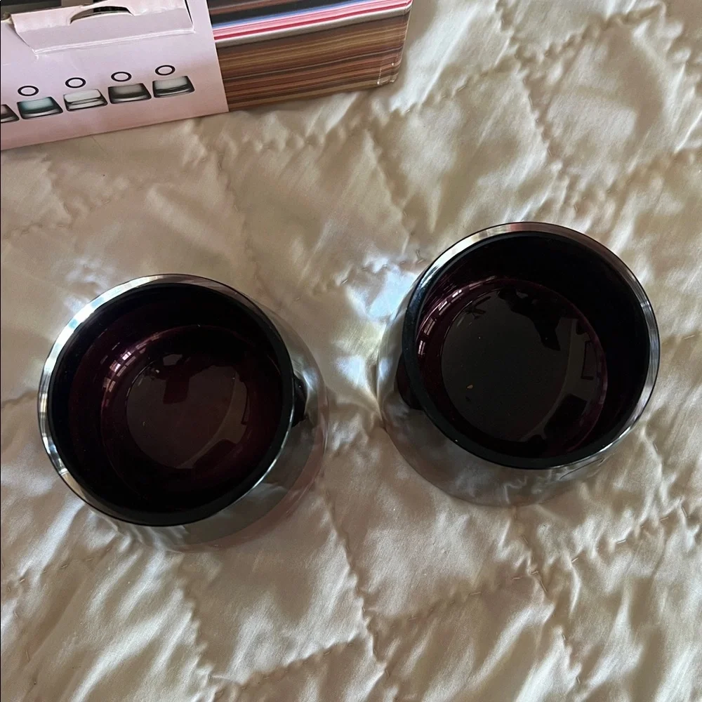 Nwb Nude Crystal Glass Candle Holder 2 piece set burgundy